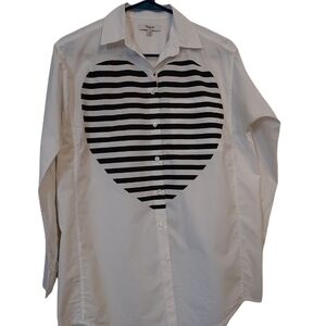 Madewell women's long sleeve white top with big stripe heart xs